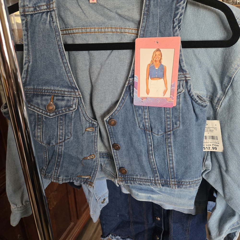 Denim Crop Vest with Button Closure